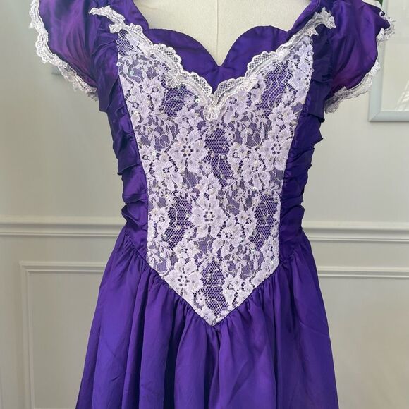 Vintage 80s Zum Zum Purple Little Bo Peep Prom Dress M 8 10 - Picture 4 of 9